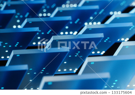 Futuristic digital technology background with crystal glass panels on dark background. 3d rendering 133175604