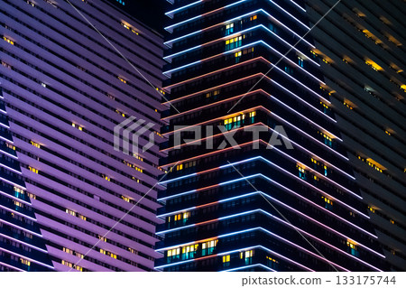 Georgia Flag Glowing tall building at night in Batumi 133175744