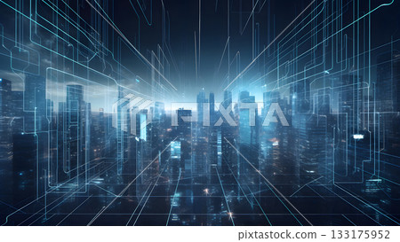 abstract graphical digital data on dark background, neural network generated image 133175952