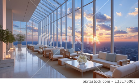 Luxurious Sky Lounge with Panoramic Sunset City View 133176005