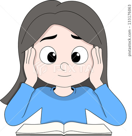 Stressed Woman Reading Book for School Exam Education Cartoon Vector Illustration 133176863
