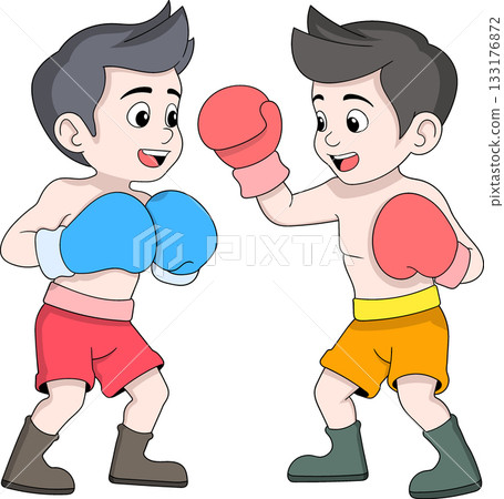 Young Male Boxers Training in Sparring Young Male Boxers Training in Sparring 133176872