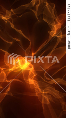 Abstract glowing orange energy waves flowing in dark space, creating a fiery, fluid motion design 133177154