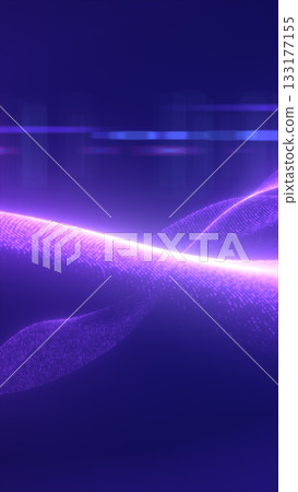 Abstract glowing purple wave of digital light particles moving smoothly across a dark futuristic background 133177155