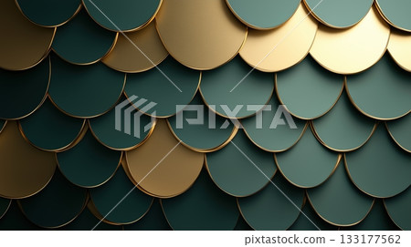 Elegant Gold and Teal Scale Pattern Background 133177562