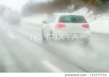 snow on car road in winter snow on car road in winter 133177718