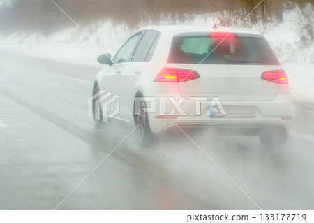 traffic jam with snow on winter road traffic jam with snow on winter road 133177719