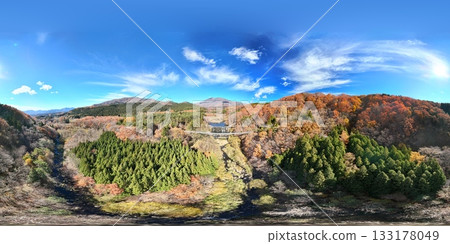 Aerial view of Yamabiko Suspension Bridge in autumn Aerial view of Yamabiko Suspension Bridge in autumn 133178049