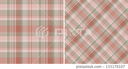 Plaid tartan seamless of fabric background vector with a pattern check textile texture. Set in light colors. Classic wardrobe essentials for timeless style. 133178107