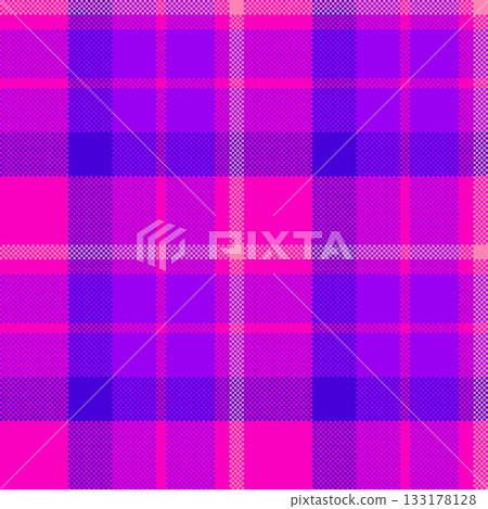 Vibrant pixelated plaid pattern in bold shades of purple, blue and pink. A retro, modern design ideal for backgrounds, textiles, and digital art projects. Vibrant pixelated plaid pattern in bold shades of purple, blue and pink. A retro, modern design ideal for backgrounds, textiles, and digital art projects. 133178128