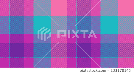 Seasonal texture vector pattern, iconic check fabric plaid. Perfection seamless textile background tartan in magenta and cyan colors. 133178145