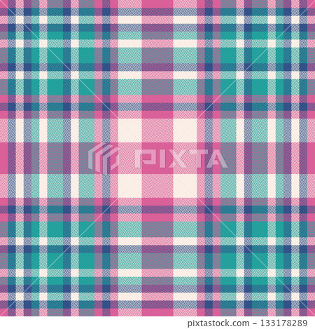 Realistic pattern check plaid, drawing vector background tartan. Worn texture seamless textile fabric in linen and pink colors. 133178289