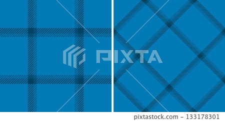 Background seamless pattern of vector texture textile with a plaid check tartan fabric. Set in cold colors in current fashion trend. 133178301