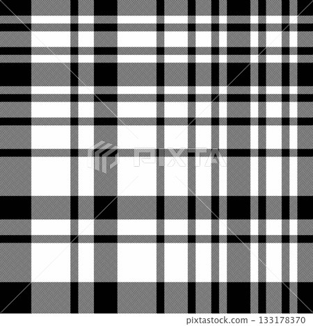 Classic black and white plaid pattern. Textile design, wallpaper, or background. Timeless style for fashion, home decor, or graphic design. 133178370