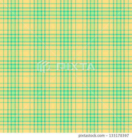 Mockup pattern textile fabric, tough tartan plaid seamless. Soft check vector texture background in amber and teal colors. 133178397