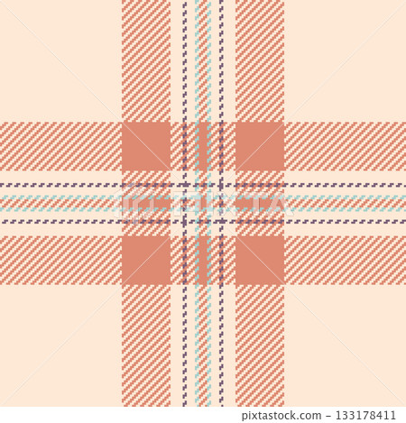 Hippie plaid fabric background, 1940s texture textile check. Daisy tartan vector seamless pattern in antique white and red colors. Hippie plaid fabric background, 1940s texture textile check. Daisy tartan vector seamless pattern in antique white and red colors. 133178411