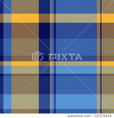 Cowboy texture pattern textile, professional tartan vector seamless. Handmade plaid fabric background check in blue and amber colors. 133178418