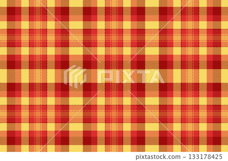 Pixelated red and yellow checkered pattern. Warm, classic style perfect for backgrounds, textiles, digital designs. Evokes nostalgia, comfort, traditional themes. Pixelated red and yellow checkered pattern. Warm, classic style perfect for backgrounds, textiles, digital designs. Evokes nostalgia, comfort, traditional themes. 133178425