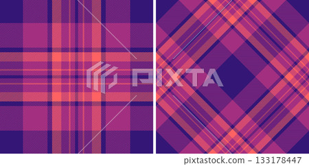 Tartan background check of fabric plaid vector with a textile texture seamless pattern. Set in neon colors. Classic wool coats. 133178447