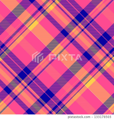 Poster plaid seamless textile, idyllic check background fabric. Performance tartan pattern vector texture in pink and indigo colors. 133178503