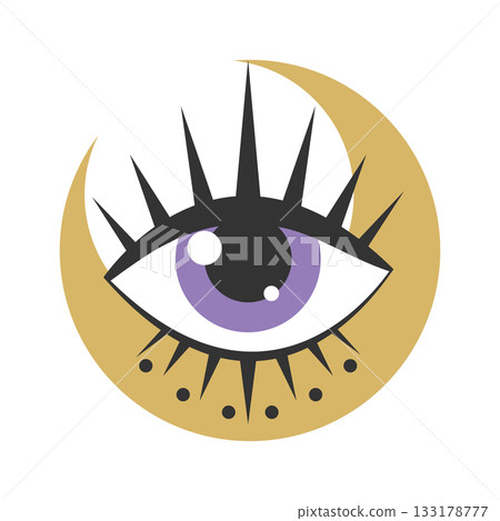 Celestial magical eye with crescent emblem. All seeing eye. Vector illustration 133178777