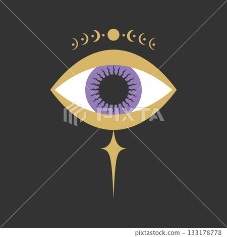 Celestial magical sacred eye emblem. All seeing eye symbol. Vector illustration Celestial magical sacred eye emblem. All seeing eye symbol. Vector illustration 133178778