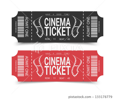 Retro style cinema ticket templates. Movie ticket design. Vector illustration 133178779