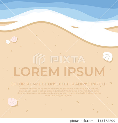 Ocean or sea shore background with sand and waves. Summer vacation concept template. Vector illustration Ocean or sea shore background with sand and waves. Summer vacation concept template. Vector illustration 133178809