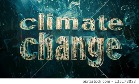 Climate change concept with bold text and rain effects 133178858
