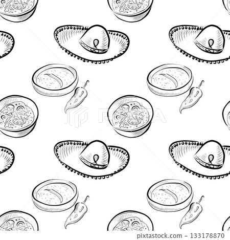 Day of the Dead. Line art illustration of a Mexican festival. Seamless pattern. Day of the Dead. Line art illustration of a Mexican festival. Seamless pattern. 133178870
