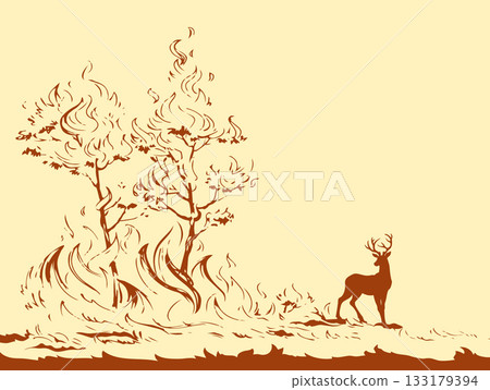 Burning forest. Vector drawing sketch Burning forest. Vector drawing sketch 133179394