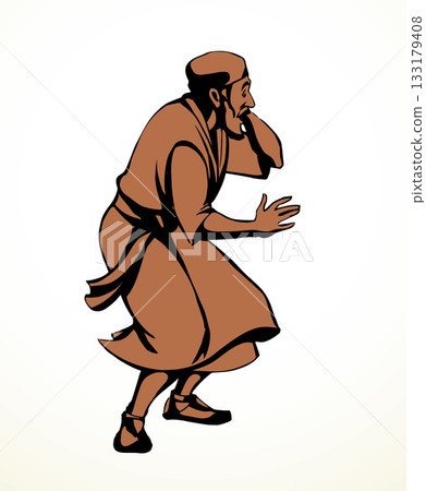 Vector drawing. Afraid man in eastern clothes Vector drawing. Afraid man in eastern clothes 133179408