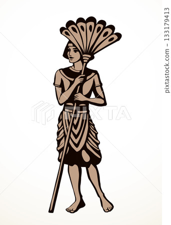 Vector drawing. Egyptian servant with a fan 133179413