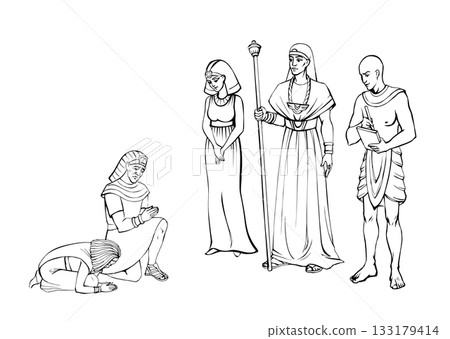 Vector drawing. Egyptian chief with a rod 133179414