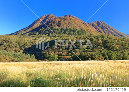 【大分縣】從長崎公園眺望手原濕地和九重山脈的秋葉 133179439