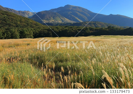 【大分縣】從長崎公園眺望手原濕地和九重山脈的秋葉 133179473