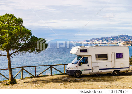 Caravan on seaside cliff, Spain 133179504
