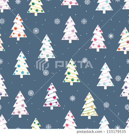 Seamless Christmas pattern with decorated trees 133179535