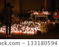 Woman Standing Before Hundreds of Glowing Memorial Candles During a Nighttime Remembrance 133180594