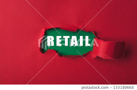 Red background with a green circle with the word retail in white 133180668