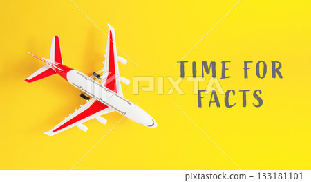 Airplane model on vibrant yellow background with text highlighting facts and information 133181101