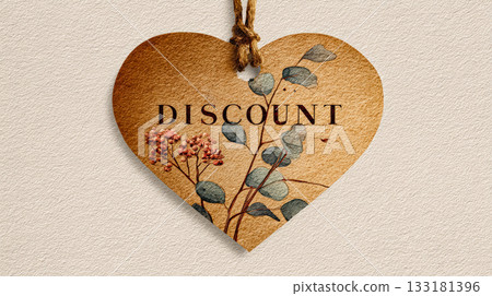 Heart-shaped tag with floral design and discount text for promotional thanksgiving offers Heart-shaped tag with floral design and discount text for promotional thanksgiving offers 133181396