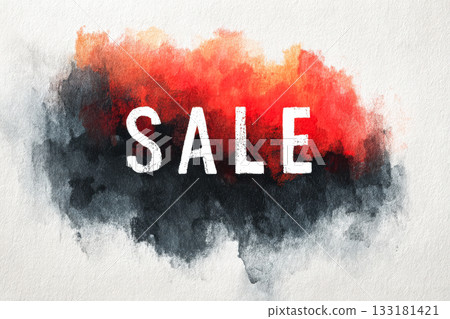 Colorful watercolor illustration featuring bold text sale on textured background for promotions Colorful watercolor illustration featuring bold text sale on textured background for promotions 133181421
