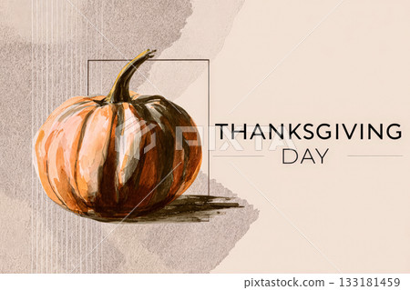 Watercolor illustration of a pumpkin symbolizing Thanksgiving Day celebration and harvest season 133181459