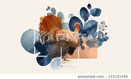 Turkey illustration with colorful abstract shapes for Thanksgiving harvest celebration concept 133181496
