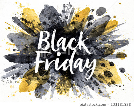 Colorful watercolor illustration featuring bold text for Black Friday promotional events Colorful watercolor illustration featuring bold text for Black Friday promotional events 133181528