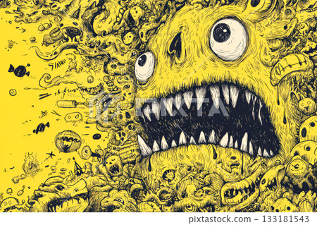 Colorful Halloween monster illustration with vibrant details and spooky elements for festive designs Colorful Halloween monster illustration with vibrant details and spooky elements for festive designs 133181543