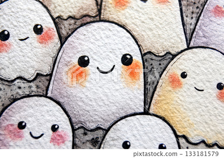 Cute watercolor illustration of smiling ghosts for Halloween celebration and decoration Cute watercolor illustration of smiling ghosts for Halloween celebration and decoration 133181579
