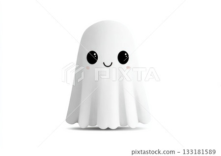Cute cartoon ghost illustration with smiling face for Halloween-themed designs and decorations Cute cartoon ghost illustration with smiling face for Halloween-themed designs and decorations 133181589
