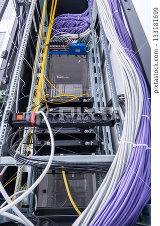 large group of UTP cables, Ethernet cables in rack cabinet, lead large group of UTP cables, Ethernet cables in rack cabinet, lead 133181699